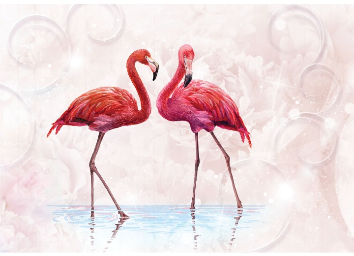 Fotobehang Vlies | Flamingo | Rood, Roze | 368x254cm (bxh)