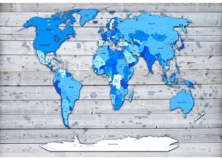 Fotobehang Vlies | Wereldkaart | Blauw, Grijs | 368x254cm (bxh)