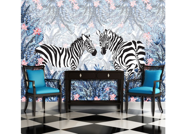 Fotobehang Vlies | Zebra, Modern | Blauw, Grijs | 368x254cm (bxh)