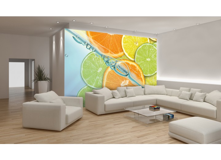 Fotobehang Papier Fruit, Keuken | Oranje, Groen | 254x184cm