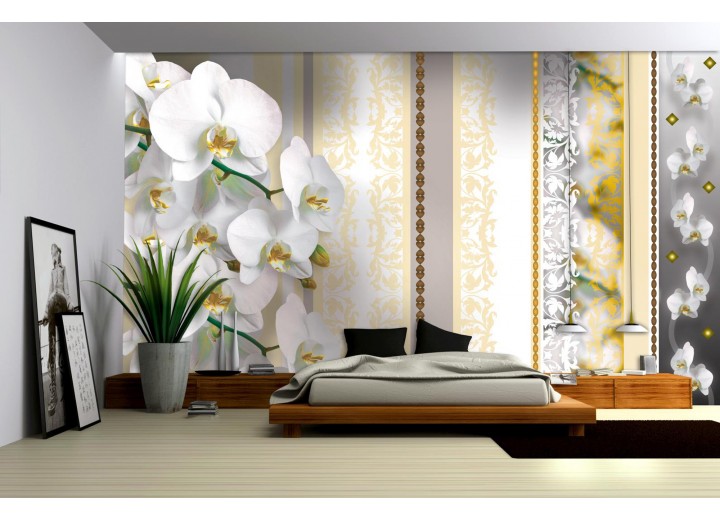 Fotobehang Papier Bloemen, Orchideeën | Geel | 368x254cm
