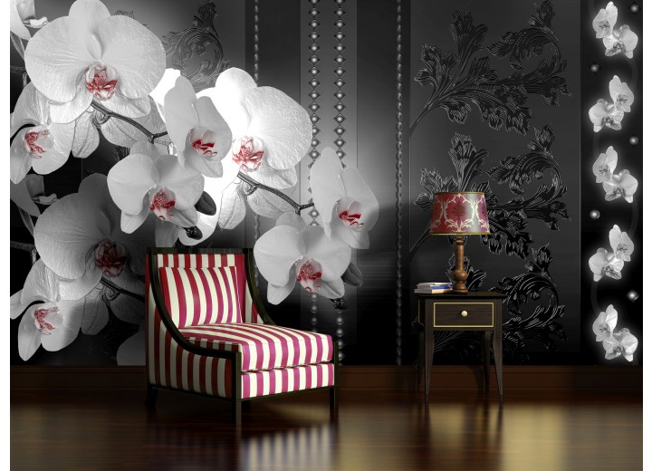 Fotobehang Papier Bloemen, Orchidee | Zwart | 254x184cm