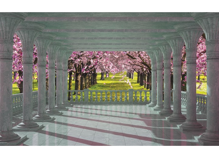 Fotobehang Papier Bomen | Roze, Groen | 254x184cm