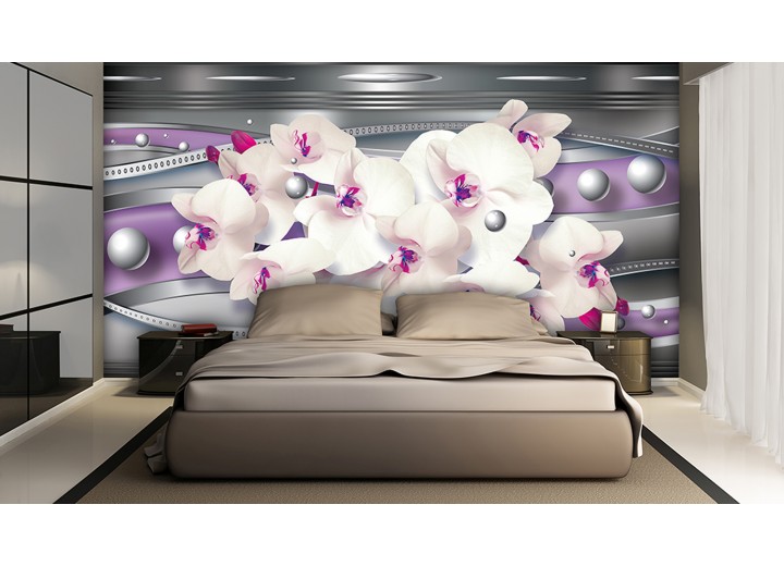 Fotobehang Papier Bloemen, Orchidee | Zilver, Paars | 254x184cm