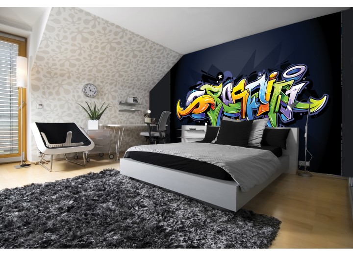 Fotobehang Vlies | Graffiti | Zwart, Groen | 368x254cm (bxh)