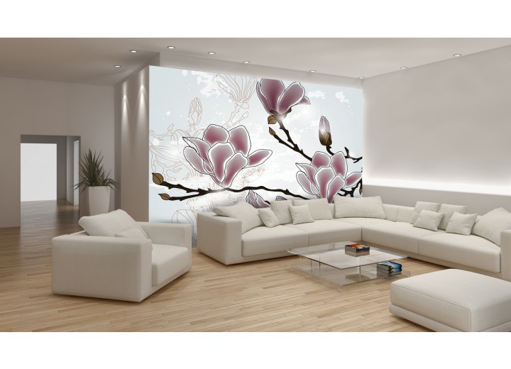 Fotobehang Bloemen, Magnolia | Grijs | 208x146cm