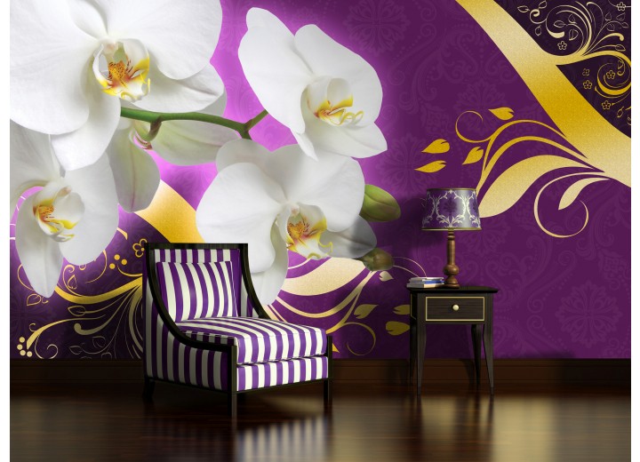 Fotobehang Bloemen, Orchidee | Paars | 312x219cm
