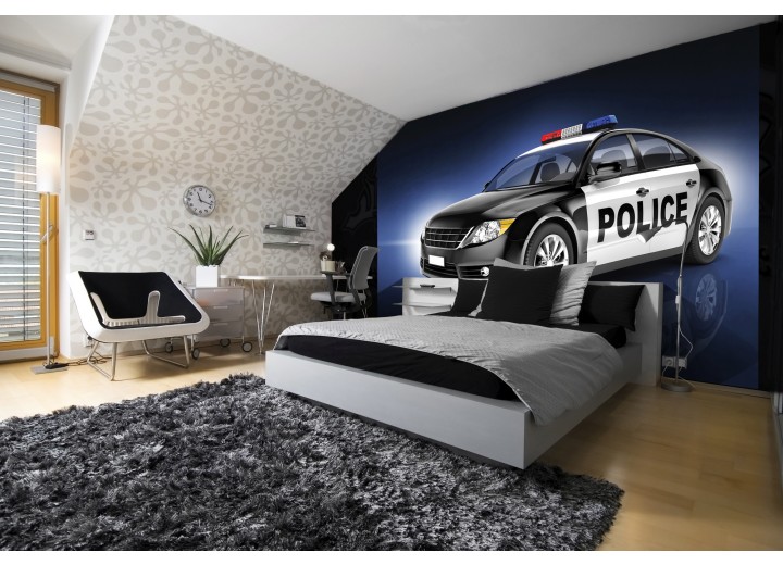 Fotobehang Papier Politieauto | Zwart | 254x184cm