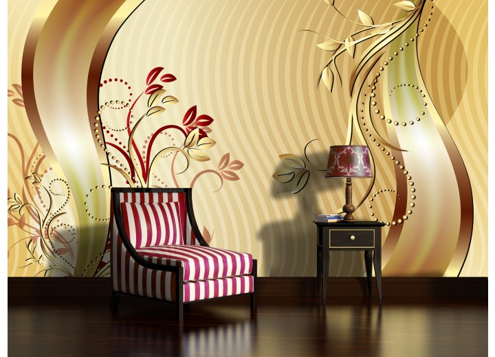 Fotobehang Vlies | Klassiek, Bloemen | Goud | 368x254cm (bxh)