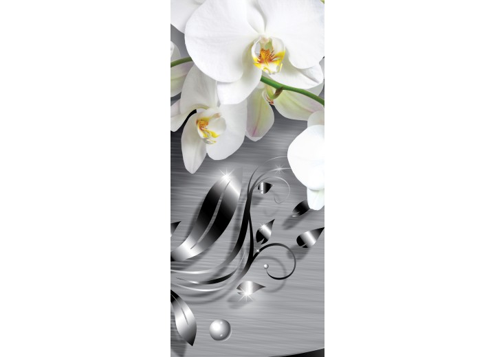 Deursticker Muursticker Orchidee, Bloemen | Zilver | 91x211cm