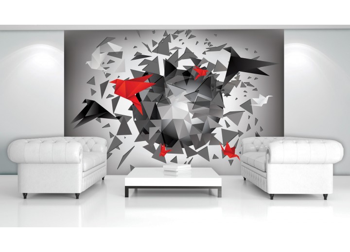 Fotobehang Papier 3D, Origami | Rood | 254x184cm