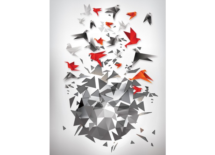 Fotobehang Papier Abstract, 3D | Grijs, Rood | 184x254cm