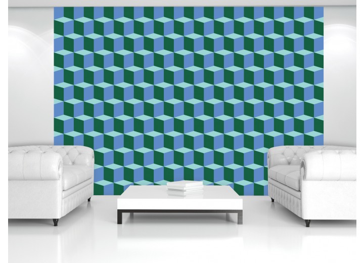 Fotobehang 3D | Blauw, Groen | 104x70,5cm