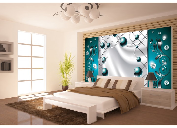 Fotobehang Modern, Slaapkamer | Zilver, Turquoise | 104x70,5cm