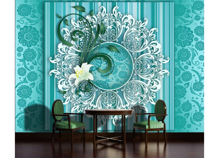 Fotobehang Bloem, Modern | Turquoise | 152,5x104cm