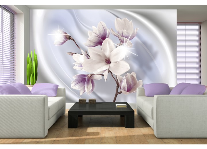Fotobehang Papier Bloemen, Magnolia | Paars | 254x184cm