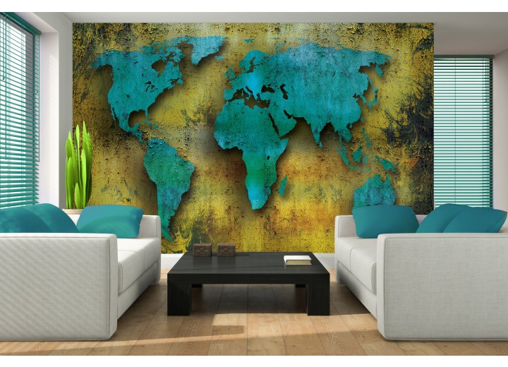 Fotobehang Wereldkaart | Turquoise, Groen | 104x70,5cm