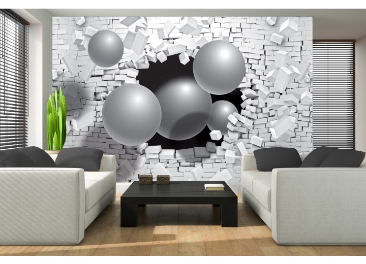 Fotobehang Vlies | 3D, Muur | Zilver | 368x254cm (bxh)