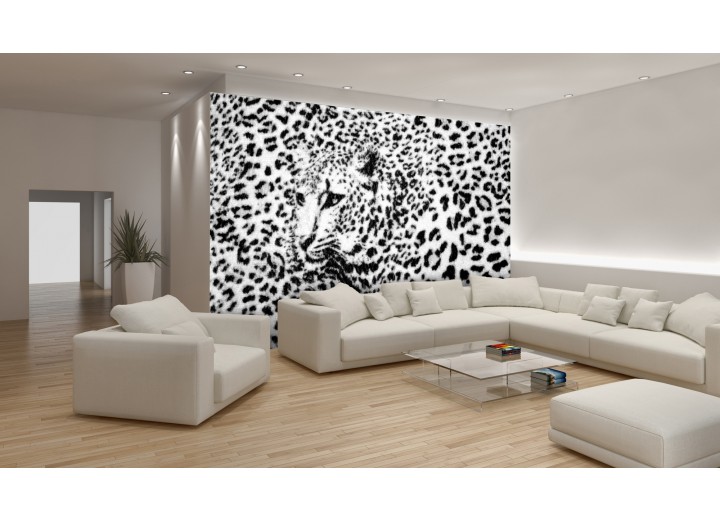 Fotobehang Luipaard | Zwart, Wit | 104x70,5cm