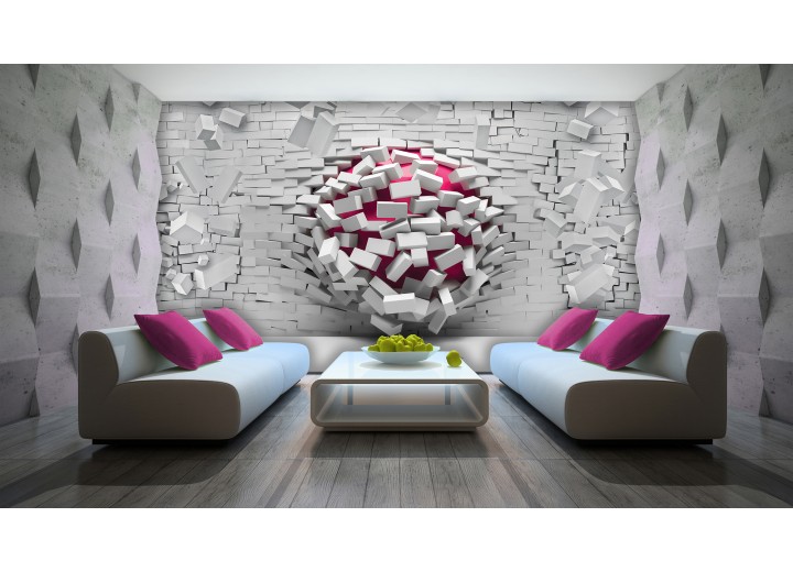 Fotobehang Vlies | 3D, Muur | Roze, Grijs | 368x254cm (bxh)