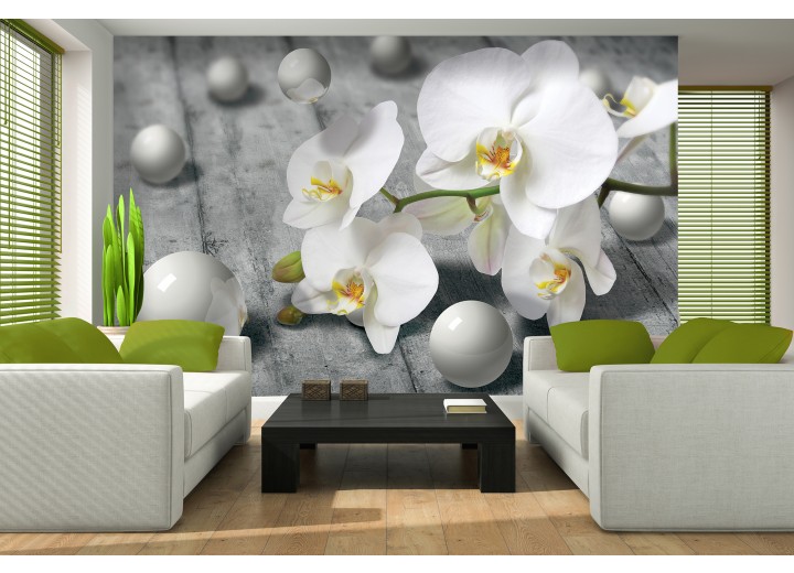 Fotobehang Papier Bloem, Orchidee | Grijs | 254x184cm