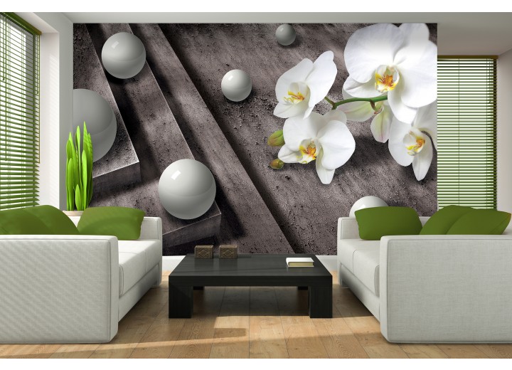 Fotobehang Vlies | 3D, Orchidee | Grijs | 368x254cm (bxh)