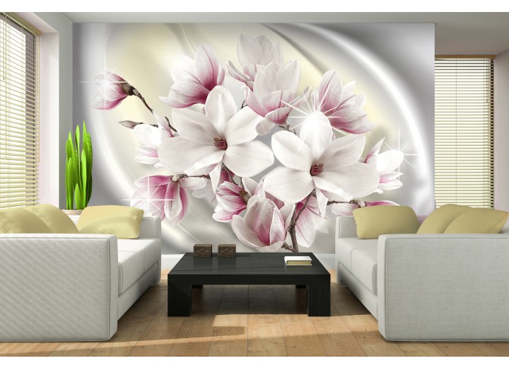 Fotobehang Papier Magnolia, Bloemen | Zilver | 254x184cm