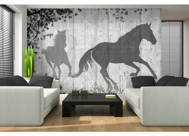 Fotobehang Papier Paarden, Modern | Grijs | 368x254cm