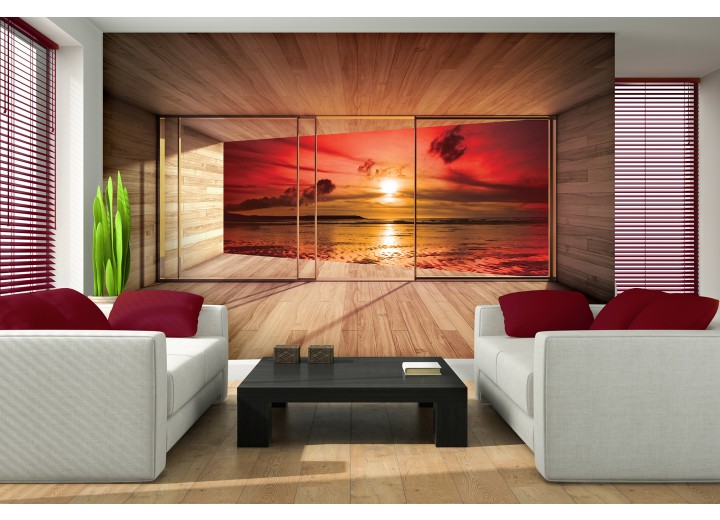 Fotobehang Vlies | Zee, Zonsondergang | Rood | 368x254cm (bxh)