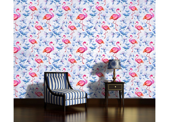 Fotobehang Papier Flamingo, Bloemen | Roze | 368x254cm