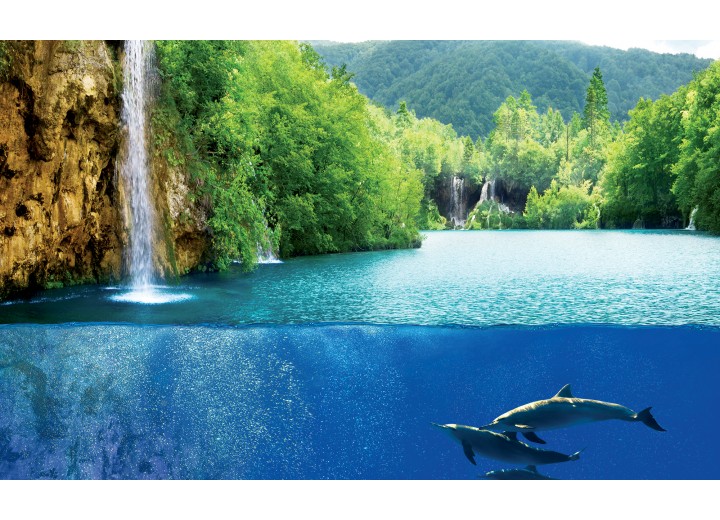 Fotobehang Papier Natuur, Waterval | Blauw | 368x254cm