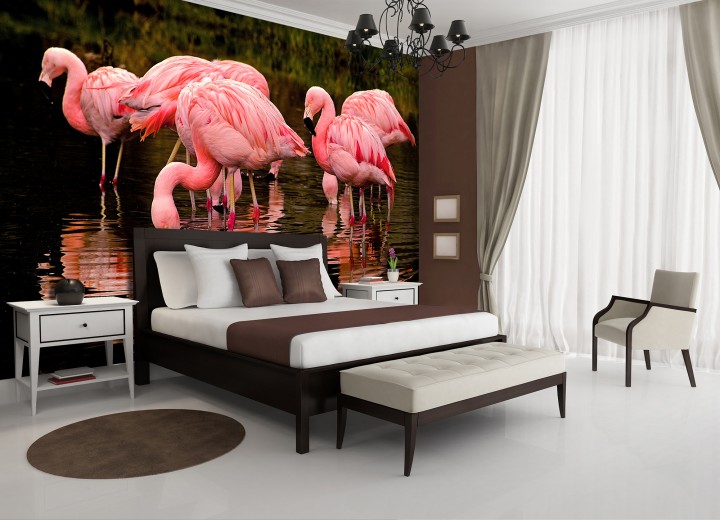 Fotobehang Vlies | Flamingo | Roze | 368x254cm (bxh)