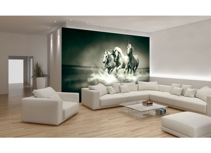 Fotobehang Paarden | Grijs, Groen | 152,5x104cm