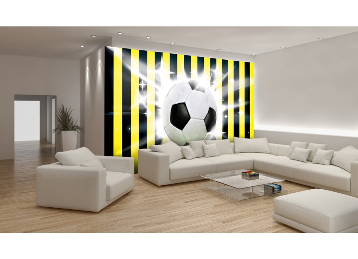 Fotobehang Voetbal | Zwart, Geel | 152,5x104cm