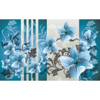 Fotobehang Papier Bloemen | Blauw, Grijs | 254x184cm