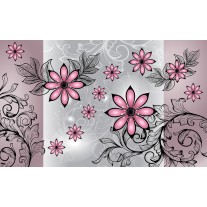 Fotobehang Papier Bloemen | Roze, Grijs | 254x184cm