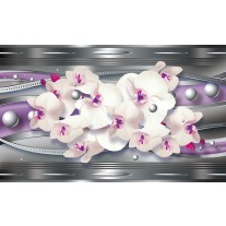 Fotobehang Papier Bloemen, Orchidee | Zilver, Paars | 254x184cm
