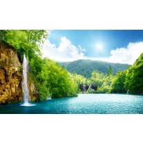 Fotobehang Papier Natuur, Waterval | Groen, Blauw | 254x184cm