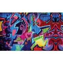 Fotobehang Papier Graffiti | Blauw, Rood | 254x184cm