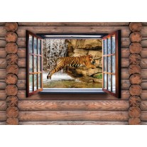 Fotobehang Hout, Tijger | Bruin | 104x70,5cm