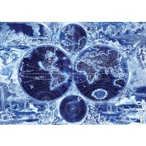 Fotobehang Papier Wereldkaart | Blauw | 254x184cm