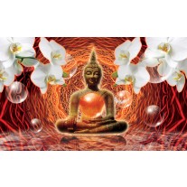 Fotobehang Papier Boeddha, Orchidee | Oranje | 254x184cm