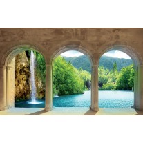Fotobehang Natuur, Waterval | Groen, Crème | 152,5x104cm