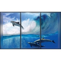 Fotobehang Papier Dolfijnen | Blauw | 254x184cm