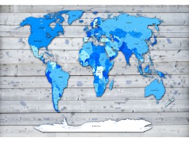Fotobehang Vlies | Wereldkaart | Blauw, Grijs | 368x254cm (bxh)