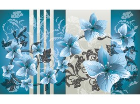Fotobehang Papier Bloemen | Blauw, Grijs | 254x184cm