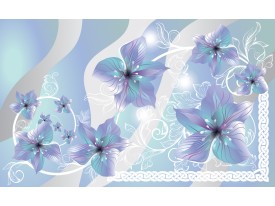 Fotobehang Papier Bloemen | Grijs, Blauw | 254x184cm