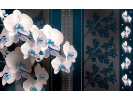 Fotobehang Papier Bloemen, Orchideeën | Blauw | 254x184cm