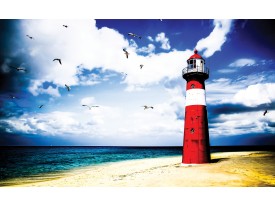 Fotobehang Vuurtoren, Strand | Rood | 152,5x104cm