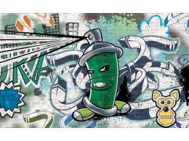 Fotobehang Papier Graffiti | Groen, Grijs | 254x184cm